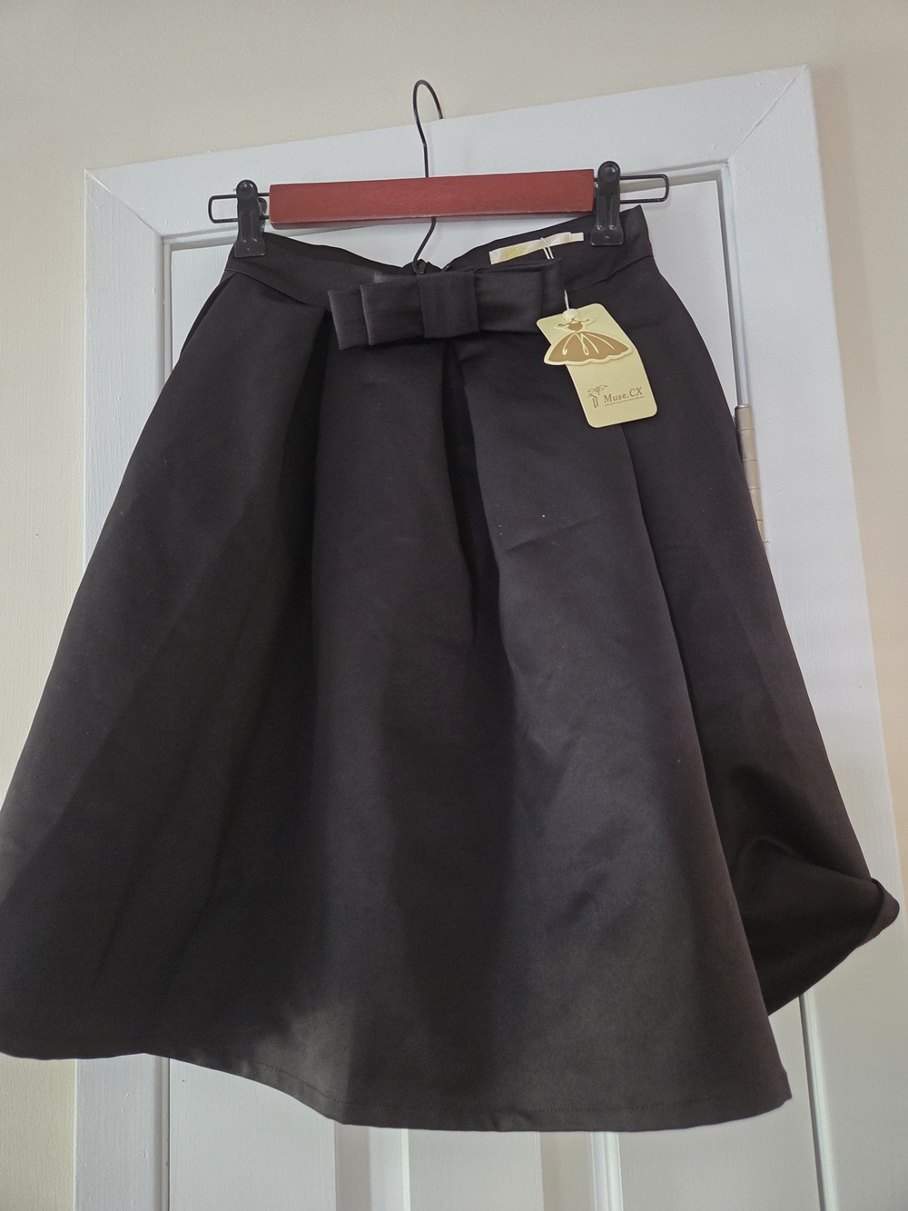 Muse Black Full A-Line Skirt with Waist Bow Small NWT
